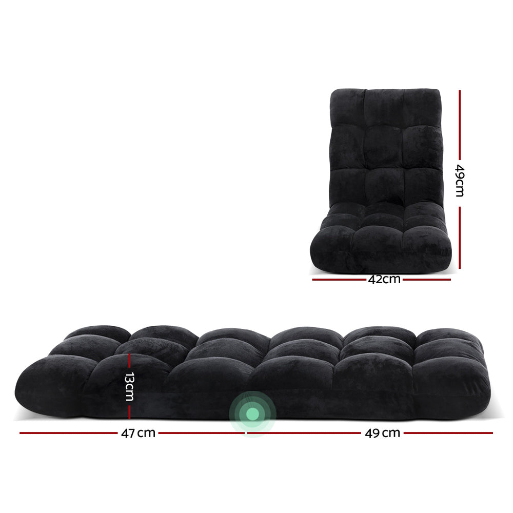 Artiss Lounge Sofa Floor Recliner Futon Chaise Folding Couch Black