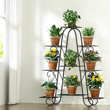 Artiss Plant Stand Outdoor Indoor Metal Flower Pots Rack Corner Shelf Black