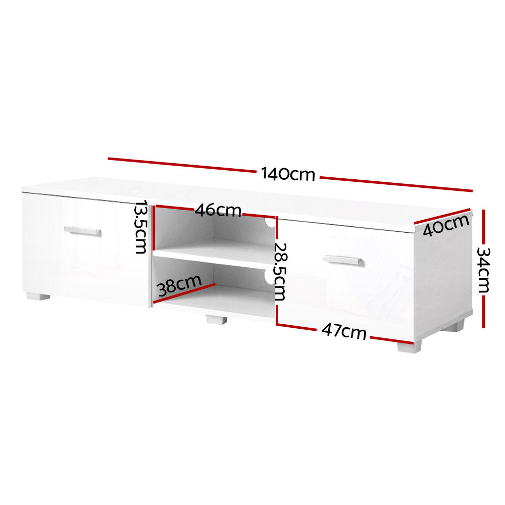 Artiss TV Cabinet Entertainment Unit Stand High Gloss Furniture Storage Drawers 140cm White