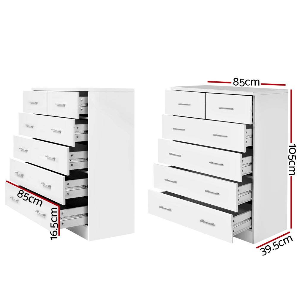 Artiss Tallboy Dresser Table 6 Chest of Drawers Cabinet Bedroom Storage White