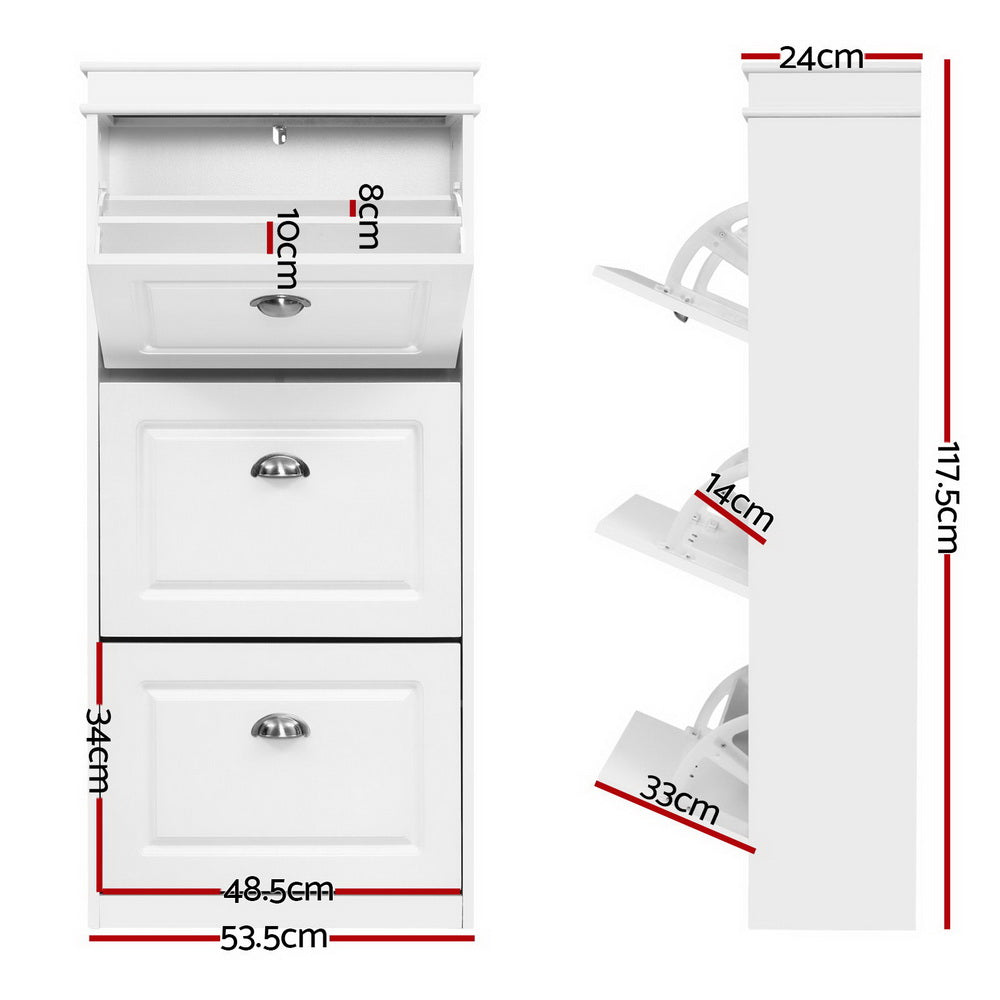 Artiss Shoe Cabinet Shoes Storage Rack White Organiser Shelf Cupboard 18 Pairs Drawer