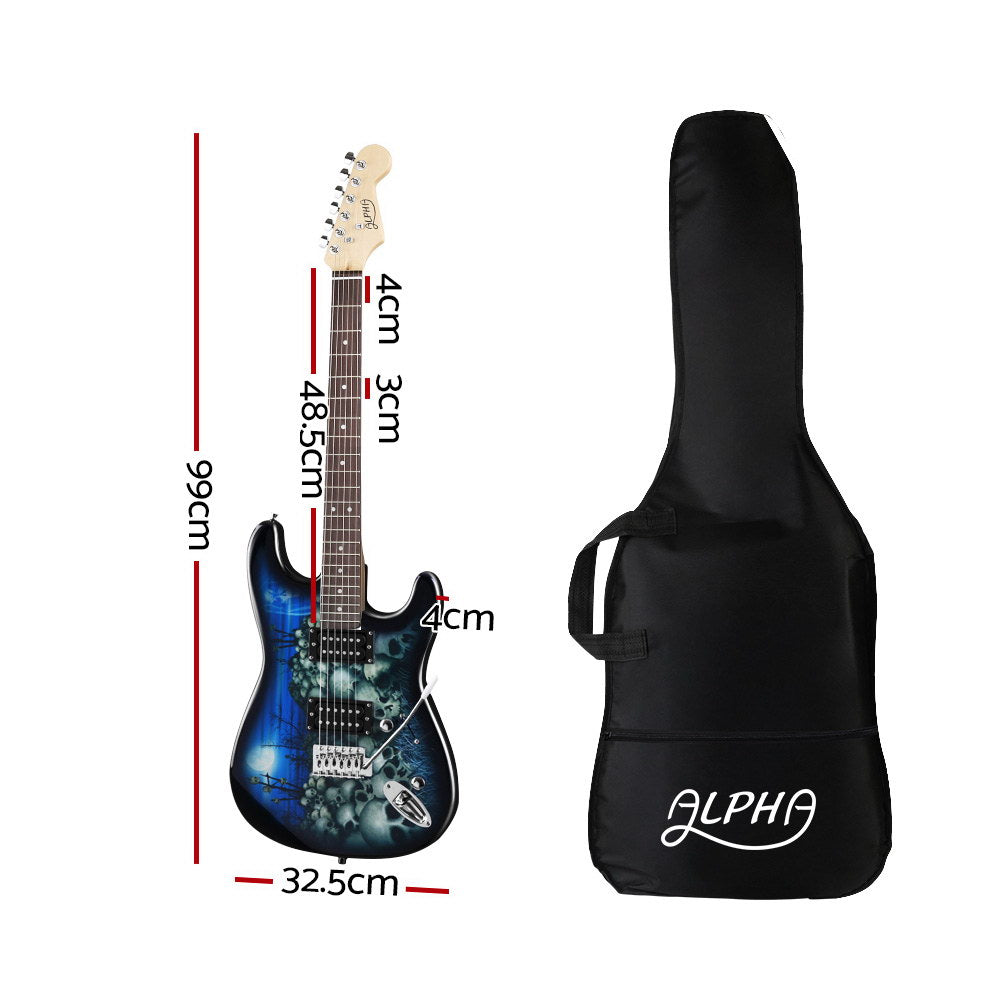 Alpha Electric Guitar Music String Instrument Rock Blue Carry Bag Steel String