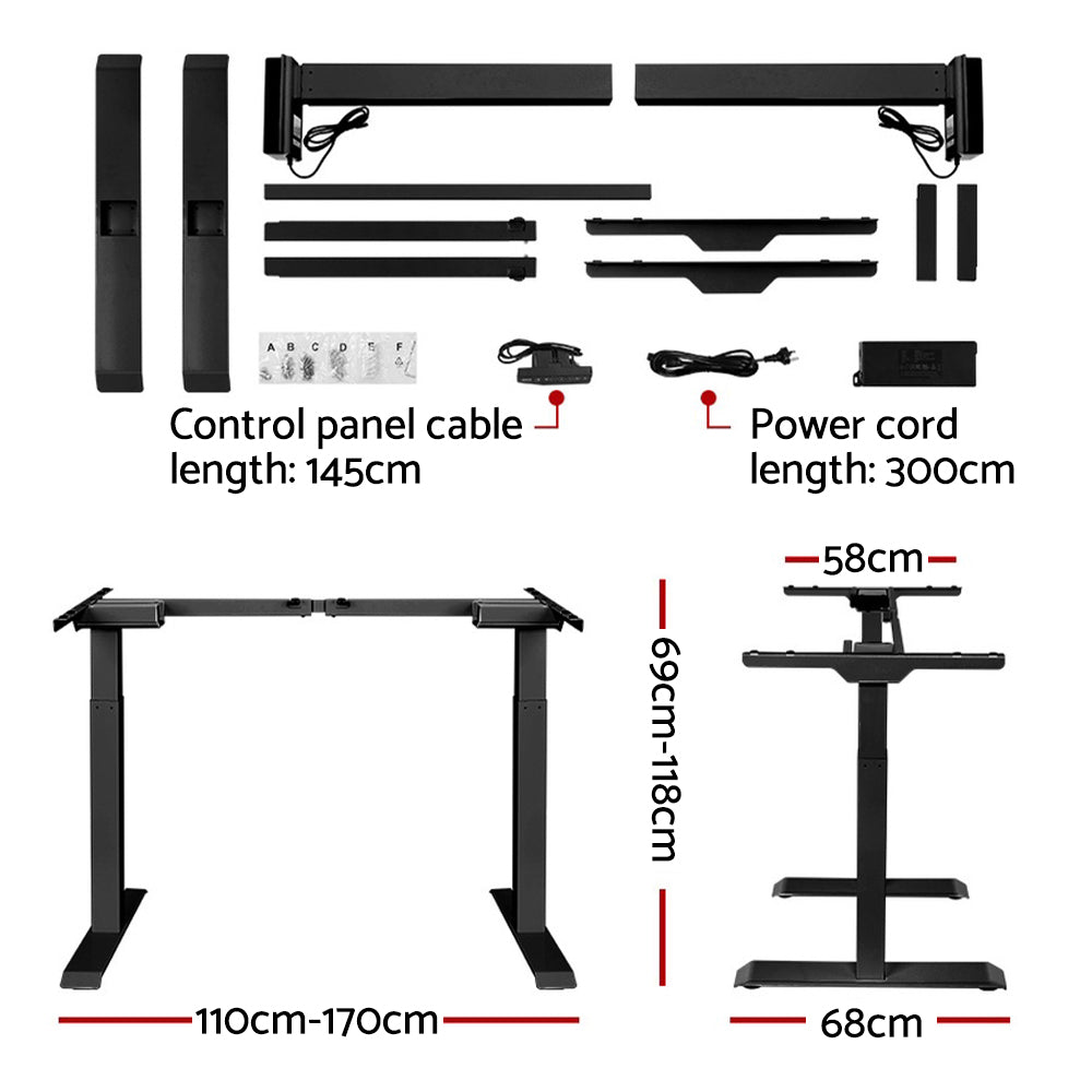 Artiss Standing Desk Adjustable Height Desk Dual Motor Electric Black Frame White Desk Top 140cm