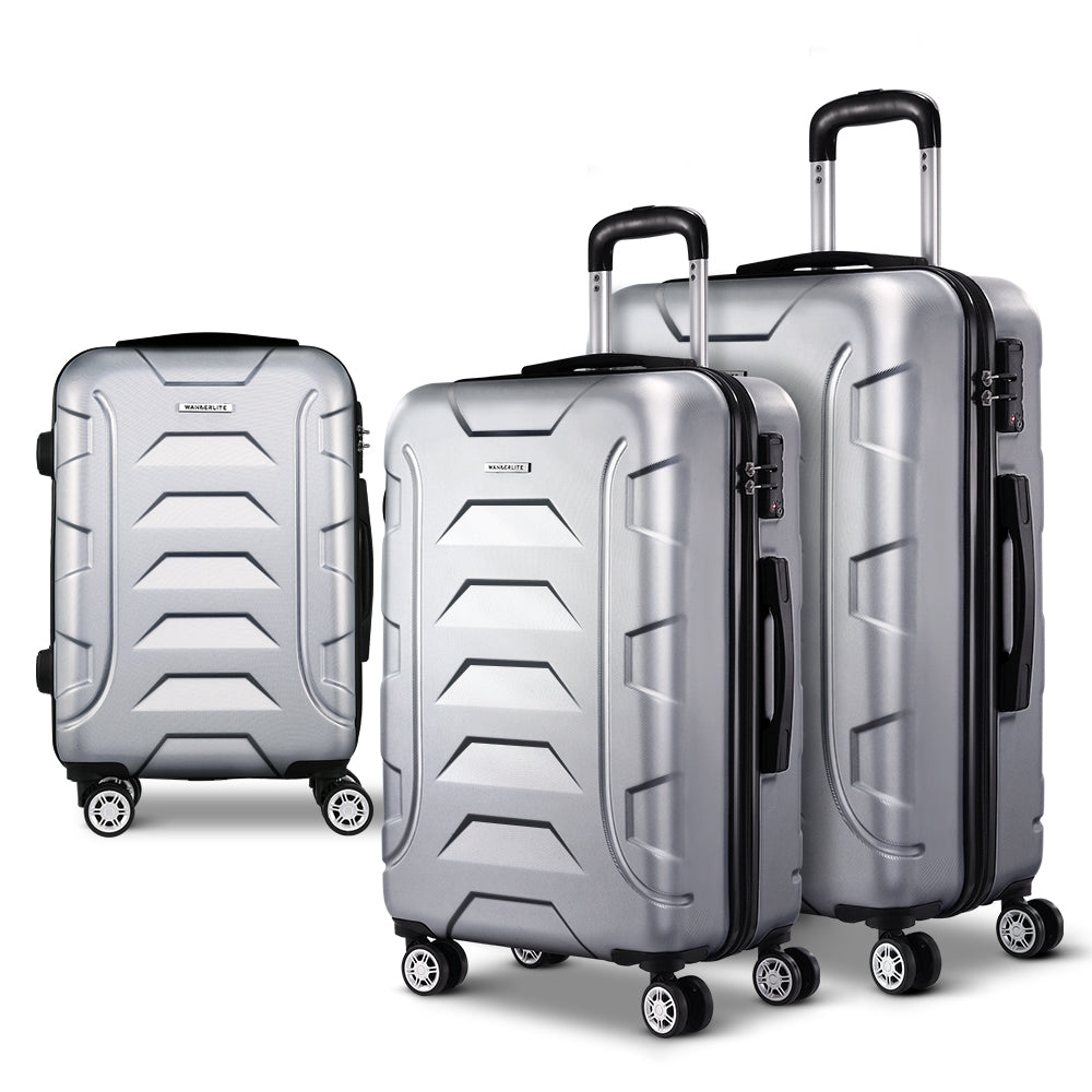 Wanderlite 3pc Luggage Travel Sets Suitcase Trolley TSA Lock w/Scale Silver