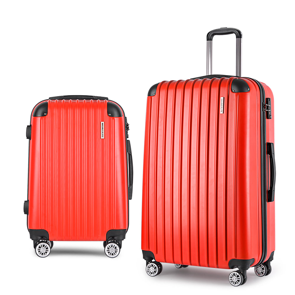 Wanderlite 2pc Luggage Trolley Suitcase Sets Travel TSA Hard Case w/Scale Red