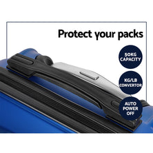 Wanderlite 3pc Luggage Trolley Set Suitcase Travel TSA Hard Case w/Scale Blue