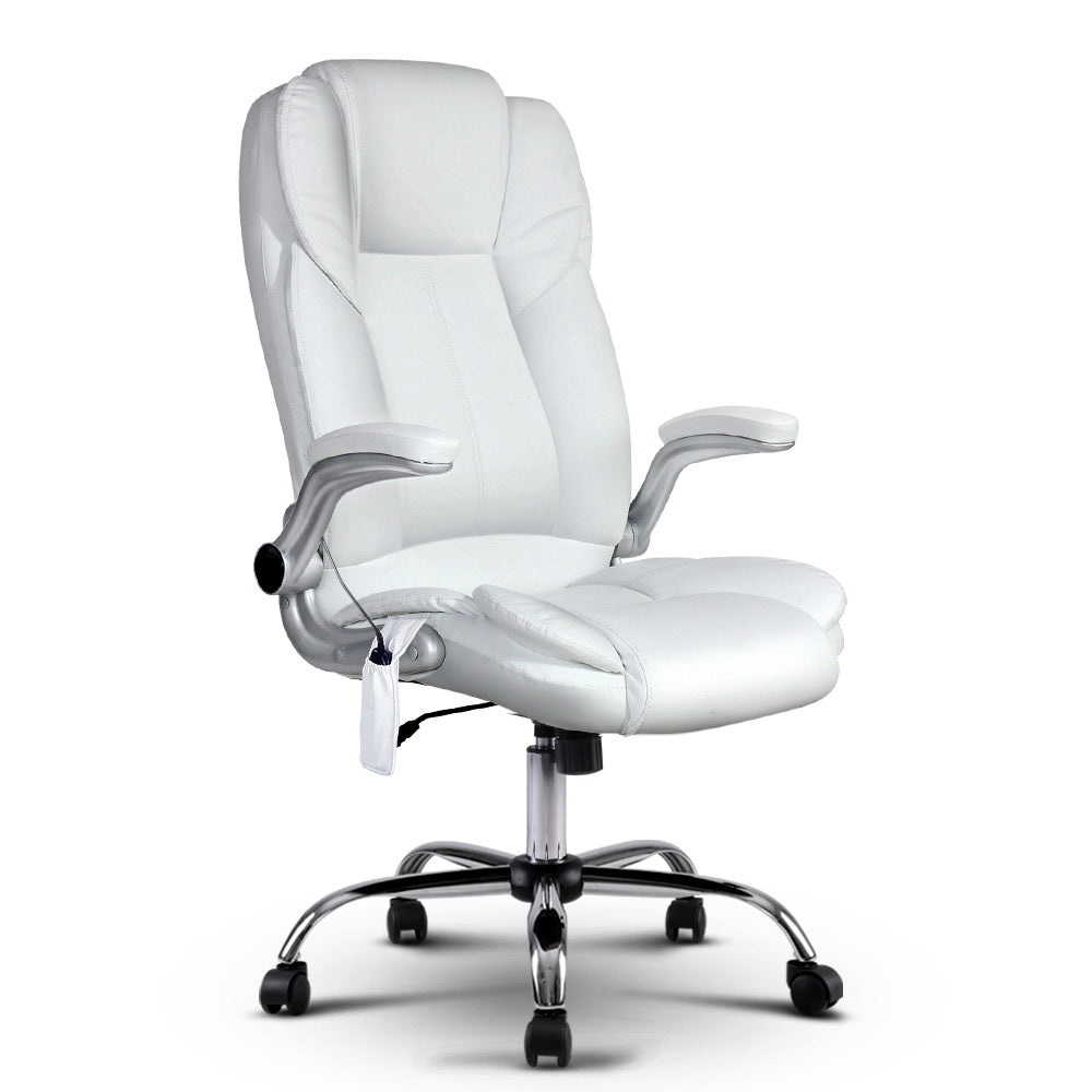 PU Leather 8 Point Massage Office Chair - White