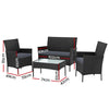 Gardeon 4-piece Outdoor Lounge Setting Wicker Patio Furniture Dining Set Black