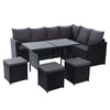 Gardeon Outdoor Furniture Dining Setting Sofa Set Lounge Wicker 9 Seater Black