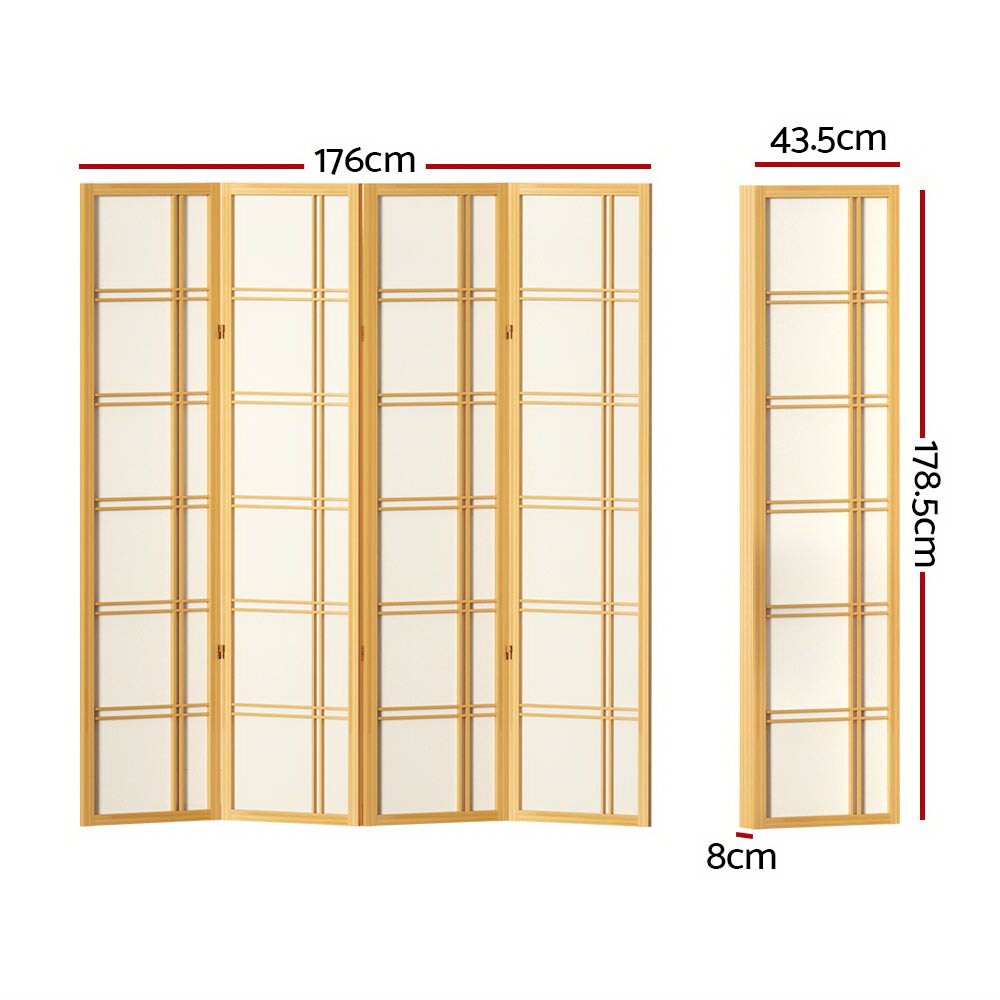 Artiss Room Divider Screen Privacy Wood Dividers Stand 4 Panel Nova Natural