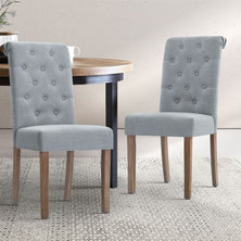Artiss 2x Dining Chairs French Provincial Kitchen Cafe Fabric Padded High Back Pine Wood Light Grey