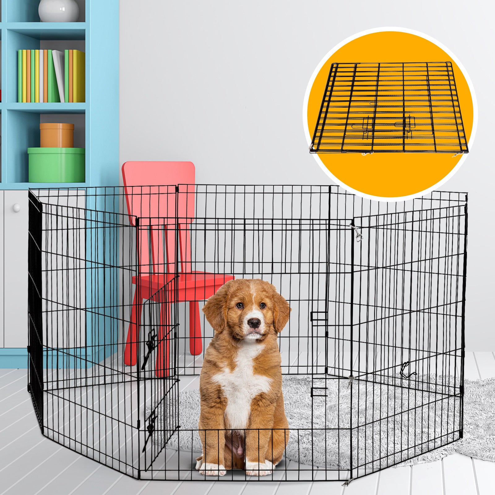 4Paws 8 Panel Playpen Puppy Exercise Fence Cage Enclosure Pets Black All Sizes - 24