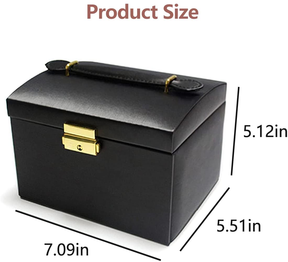 Portable Travel Jewelry box with three-layer PU leather storage box, mirror and lock