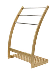 Bamboo Towel Bar Metal Holder Rack 3-Tier Freestanding and Bottom shelf for Bathroom