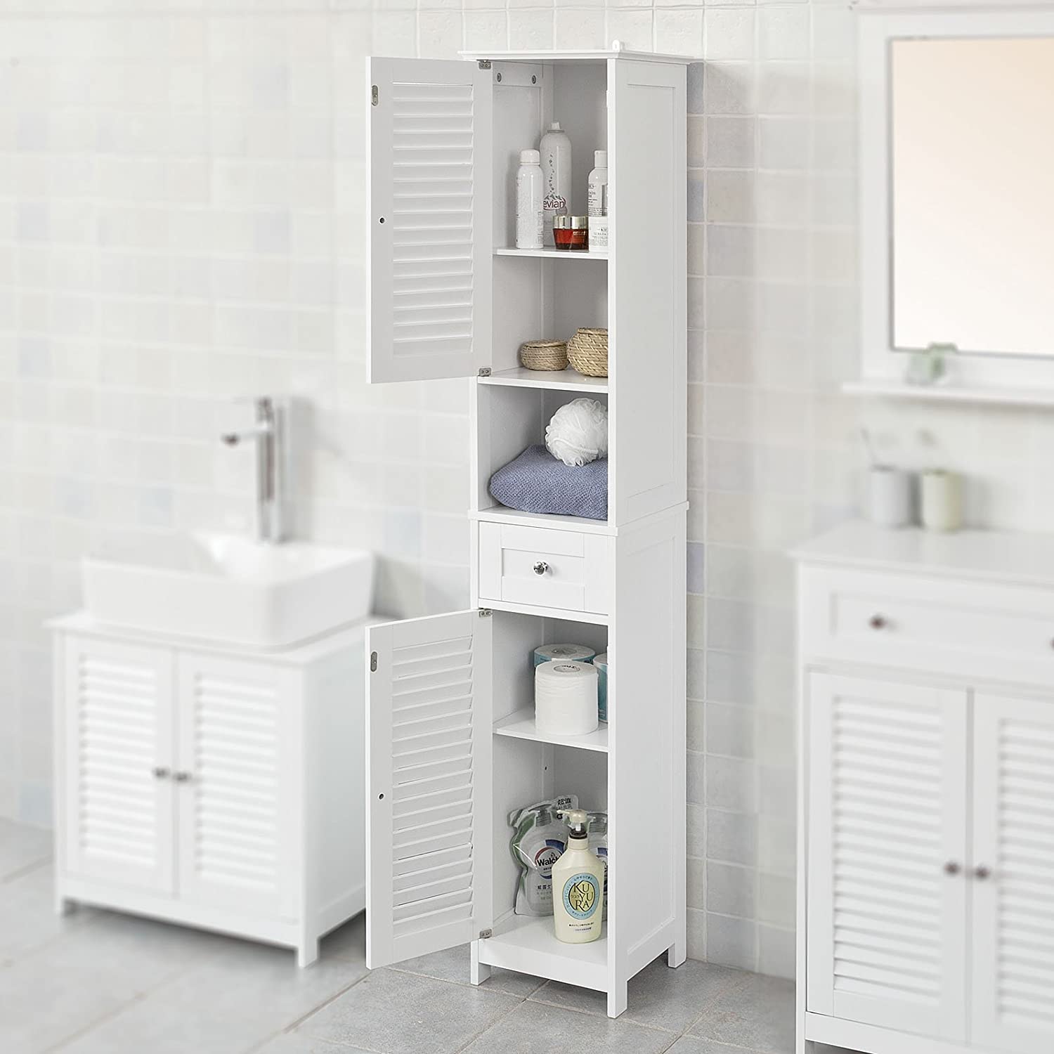 Freestanding Tall Bathroom Cabinet 170x32x30 cm