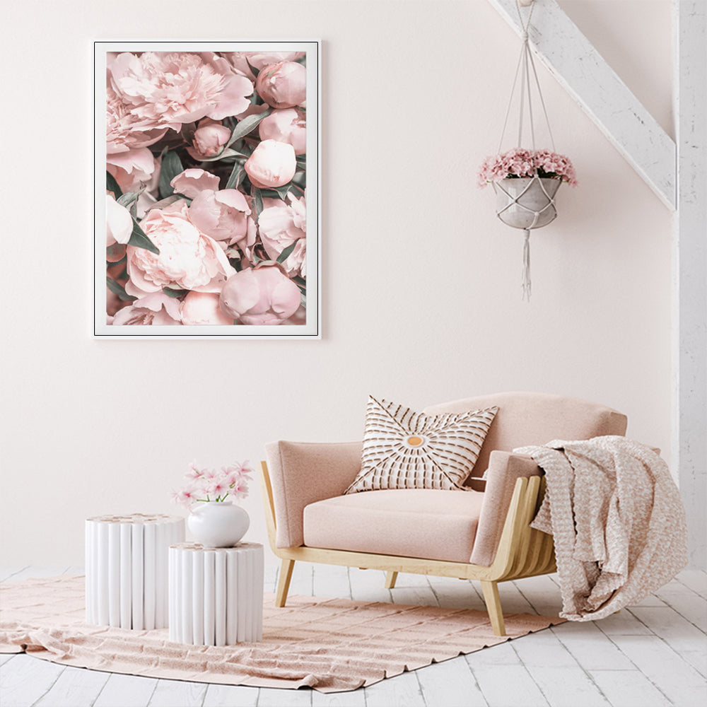 50cmx70cm Peony White Frame Canvas Wall Art