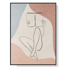50cmx70cm Woman Reading Book Black Frame Canvas Wall Art