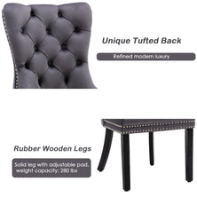 2x Velvet Dining Chairs Upholstered Tufted Kithcen Chair with Solid Wood Legs Stud Trim and Ring-Gray