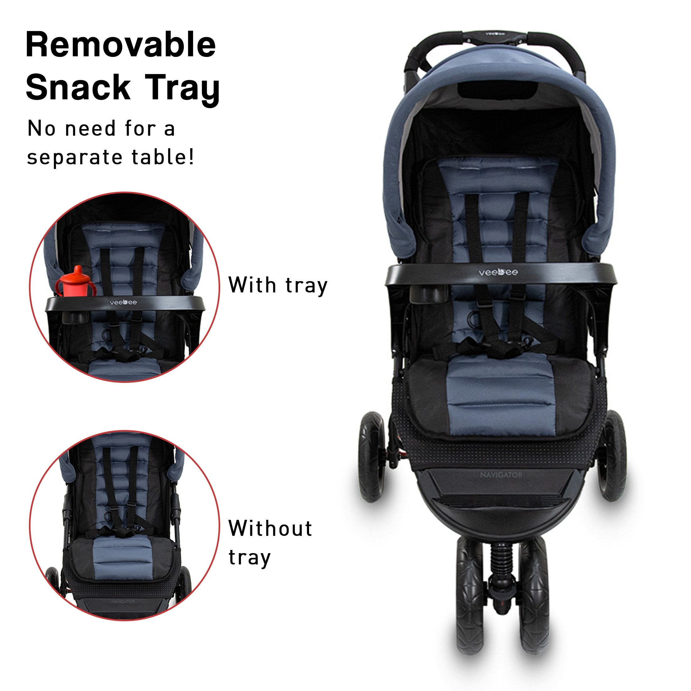 Veebee Navigator Stroller 3-wheel Pram For Newborns To Toddlers - Glacier