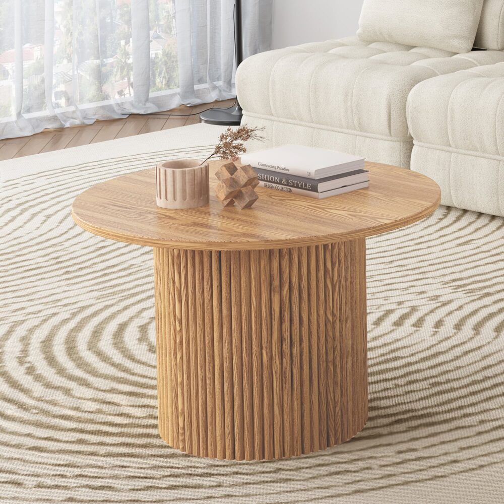 Luxe Ribbed Round Coffee Table Wooden