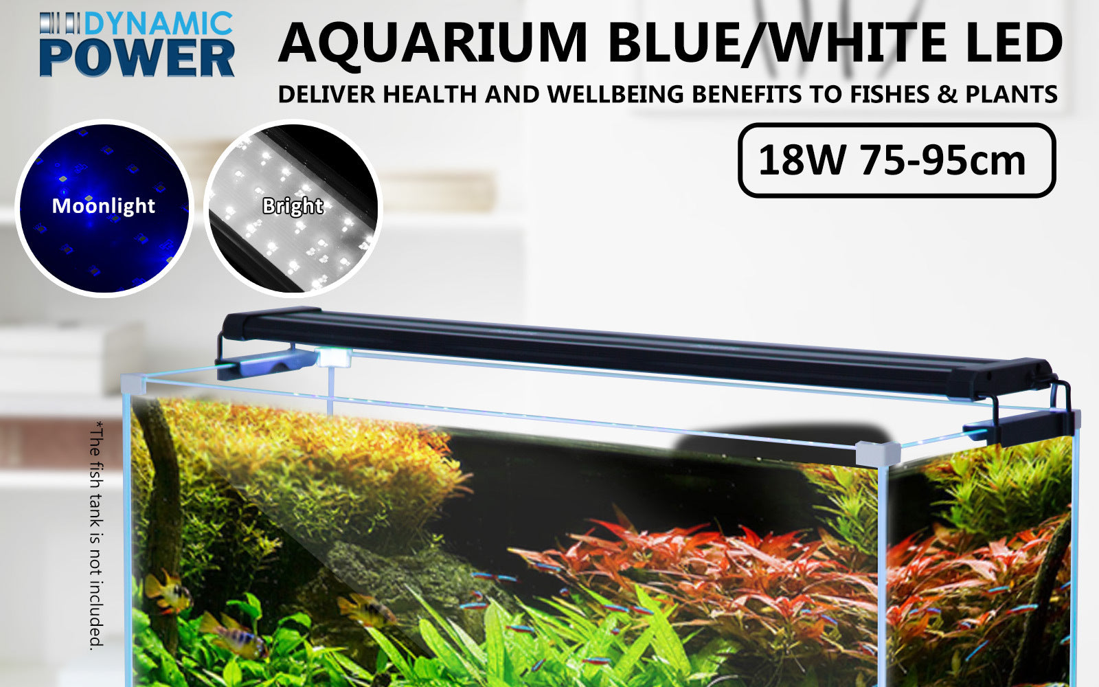 Dynamic Power 18W Aquarium Blue White LED Light for Tank 75-95cm