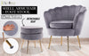 La Bella Shell Scallop Grey Armchair Accent Chair Velvet + Round Ottoman Footstool