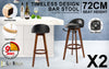 La Bella 2 Set 72cm Black Brown Wooden Bar Stool Leila Leather