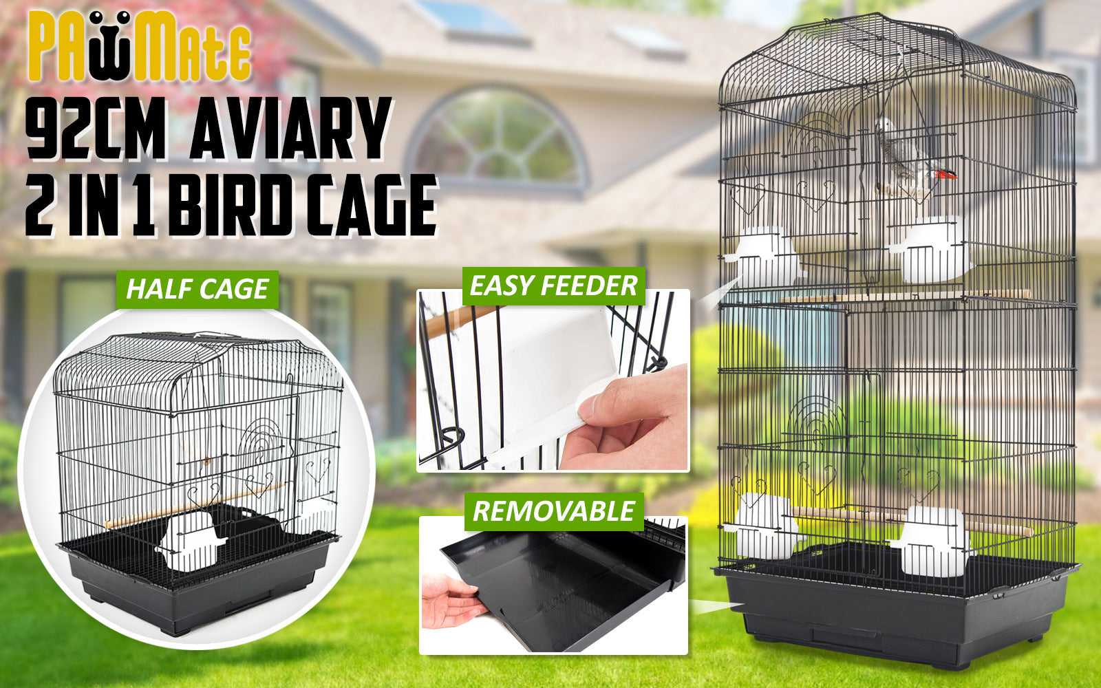 Paw Mate Bird Cage Parrot Aviary Veer 2IN1 Design 92cm