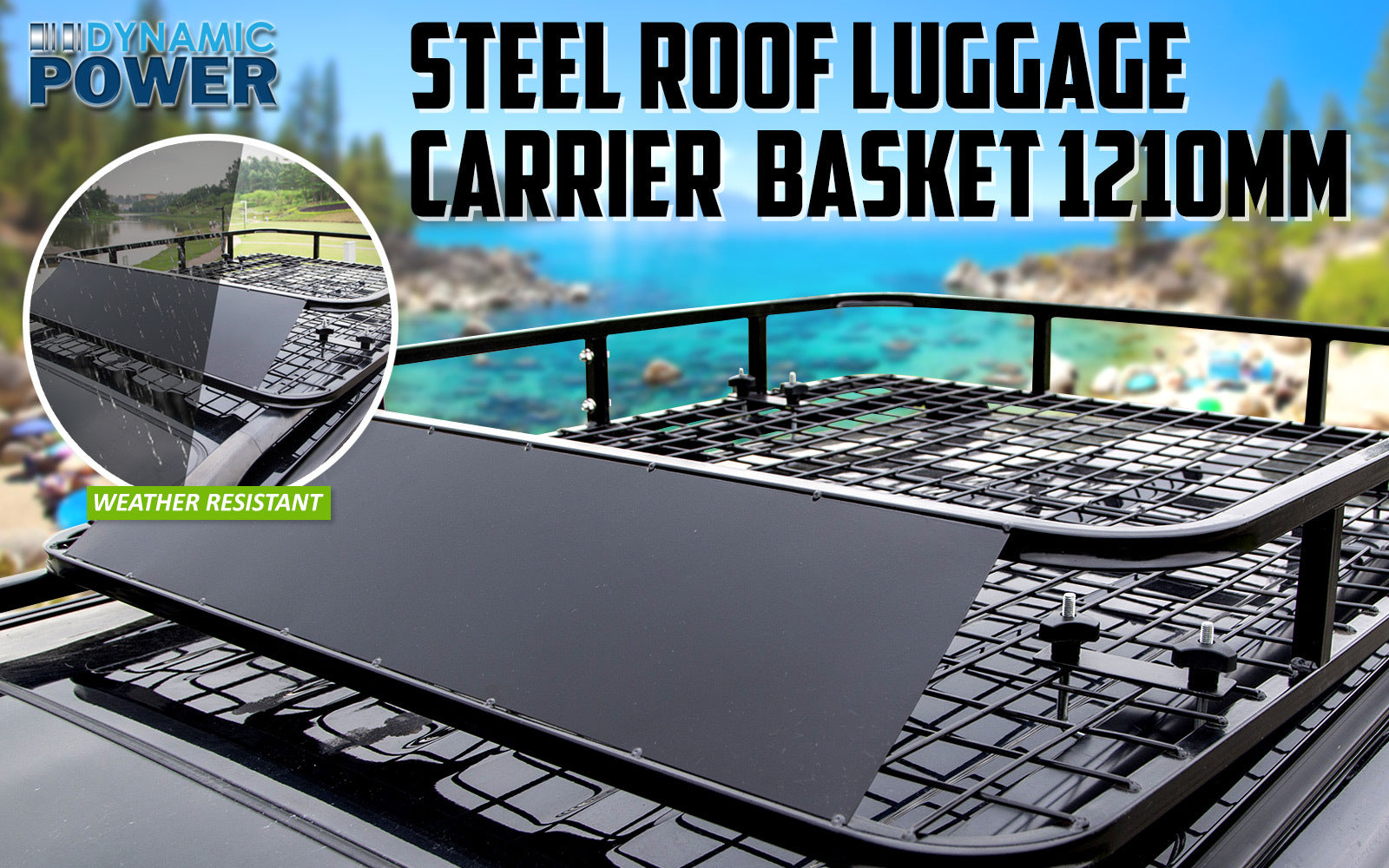 Dynamic Power Black Steel Roof Rack Luggage Carrier Basket 4WD 121cm