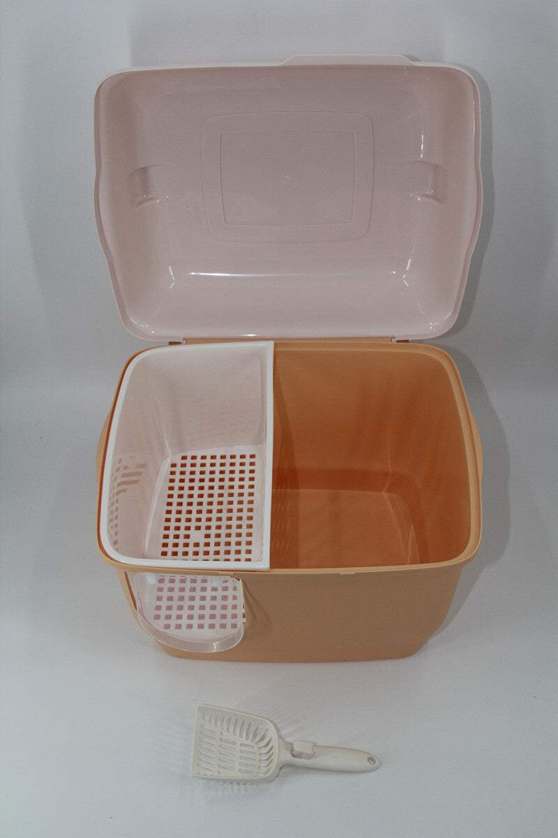 YES4PETS XL Portable Hooded Cat Toilet Litter Box Tray House with Handle and Scoop Brown