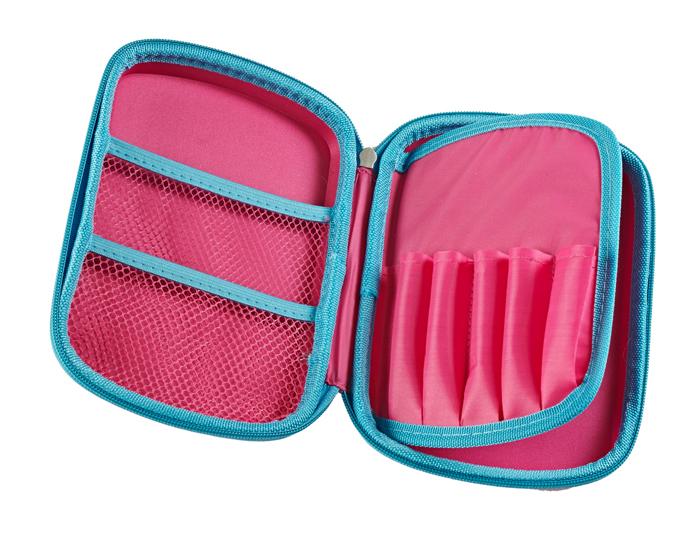 Two-Colour Hard Top Pencil Case : Pink With Blue Zip