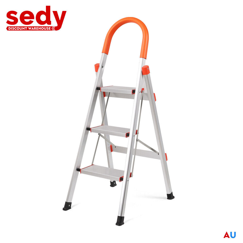 3 Step Ladder Multi Purpose Household Office Foldable Non Slip Aluminium[