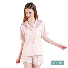 2pc satin short women pajamas set medium blush