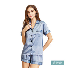 2pc satin short women pajamas set medium dusty blue