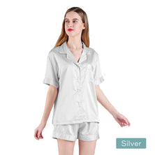 2pc satin short women pajamas set small silver
