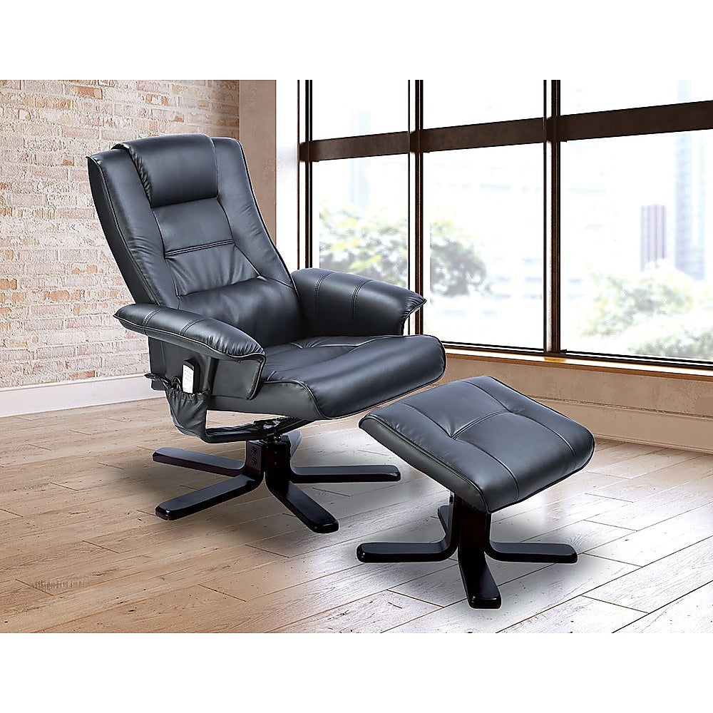 PU Leather Massage Chair Recliner Ottoman Lounge Remote