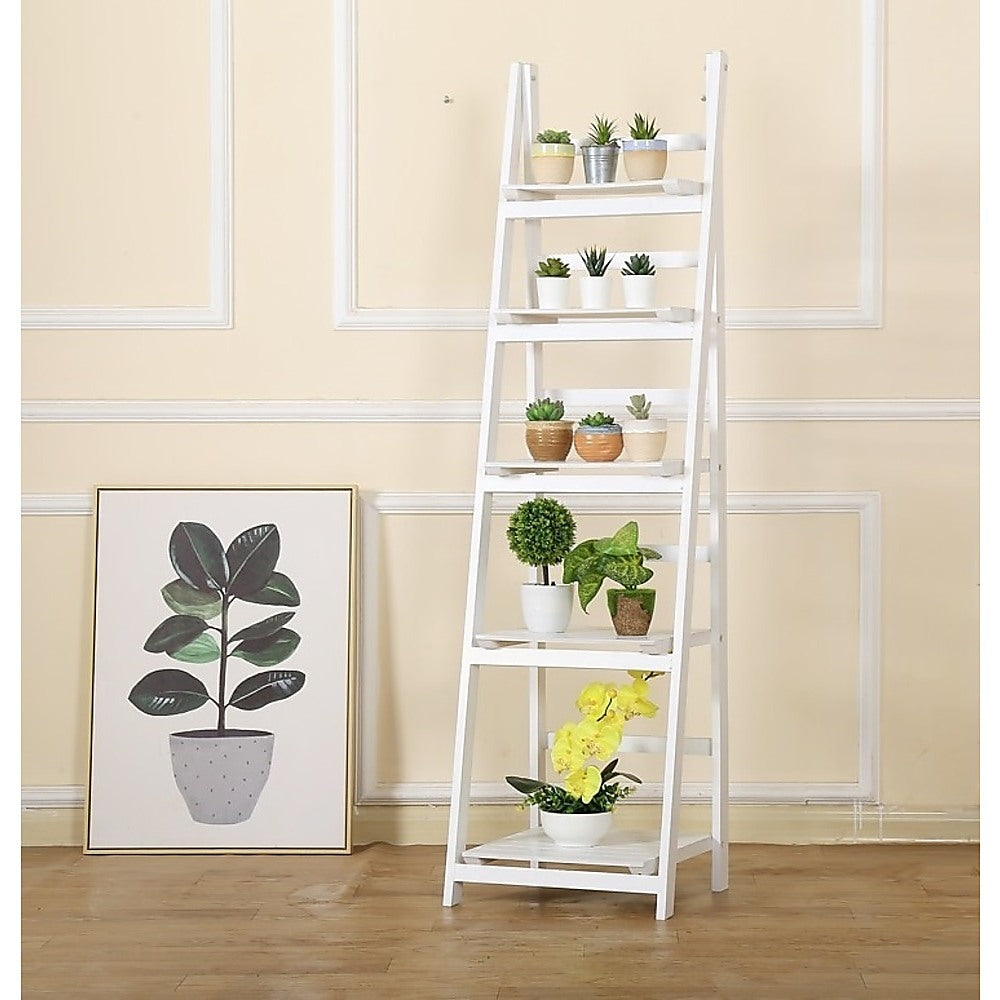 5 Tier Wooden Ladder Shelf Stand Storage Book Shelves Shelving Display Rack