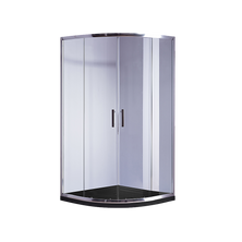 90 x 90cm Chrome Rounded Sliding 6mm Curved Shower Screen with Black Base