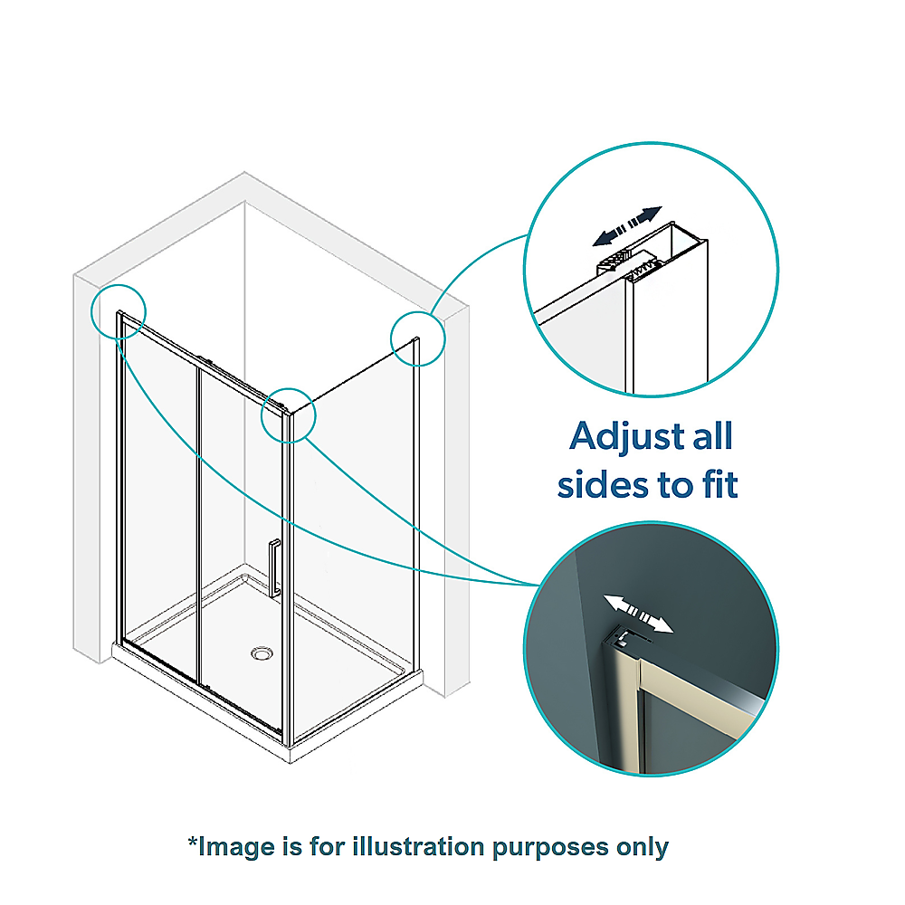 Adjustable Corner Sliding Chrome Shower Screen: 120-130cm (Front) x 77-80cm (Side)