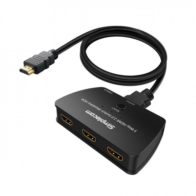 Simplecom CM323 3 Way HDMI 2.0 Switch 3 In 1 Out Splitter HDCP 2.2 4K @60Hz UHD HDR 